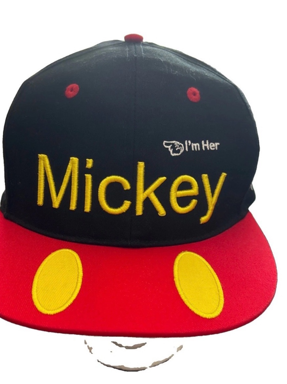 Mickey Embroidered Snapback Hat - Black and Red